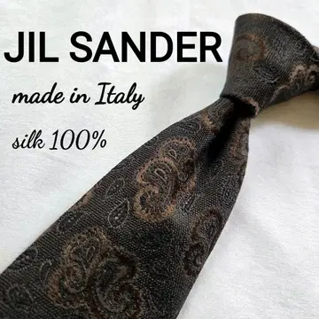 새상품급 JIL SANDER 실크 넥타이 페이즐리 브라운 이탈리아제