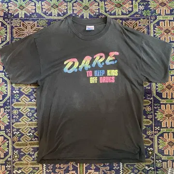 DARE 레인보우 빈티지 T셔츠 블랙 XL 90s 페이드