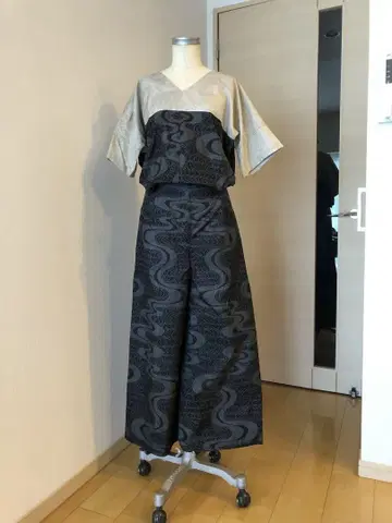 오시마 명주 리메이크 절개 와이드 팬츠 셋업