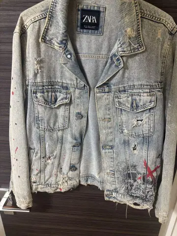 ZARA 페인트 디자인 데님 자켓 S