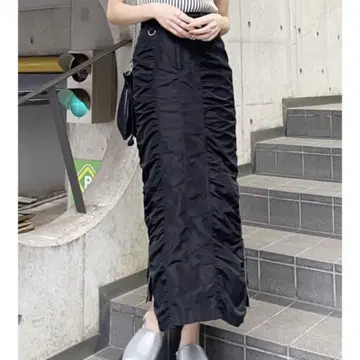 MURUA 셔링 롱 스커트 블랙