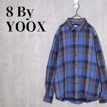 8 By YOOX 체크 셔츠 긴팔 이탈리아제 코튼 100% 블루 계열