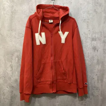 챔피온 챔피온 지퍼 후드티 와펜 NY 빨간색 레드 구제 의류