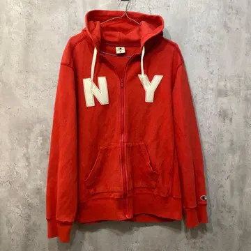 챔피온 챔피온 지퍼 후드티 와펜 NY 빨간색 레드 구제 의류