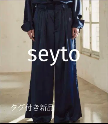 seyto 새틴 5턱 배기 플레어 팬츠 네이비 3