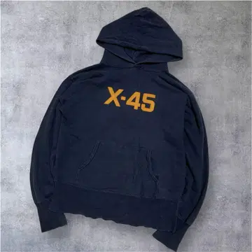 [레어] 45rpm 후드 부착 후드티 네이비 남녀 공용 자수 로고 M