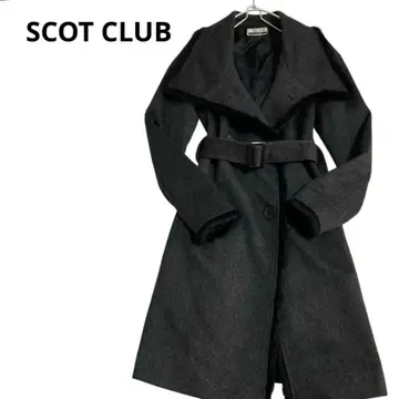 SCOT CLUB 캐시미어 혼방 블랙 그레이 롱 코트 벨트 포함 M