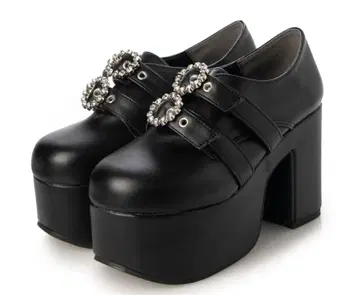 LoveHunter 반지 비쥬 통굽 더블 벨트 펌프스 블랙 S