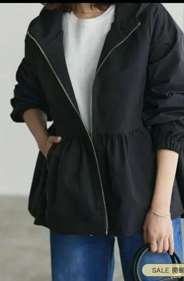 Pierrot 헴 플레어 후디 블루종 블랙 S
