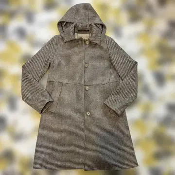 MACKINTOSH 하운드투스 패턴 롱 울 코트 후드 부착