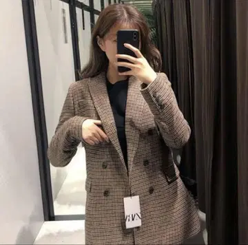ZARA 체크 테일러드 자켓