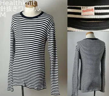 헬스니트 써멀  와플 크루넥 보더 롱T셔츠 M