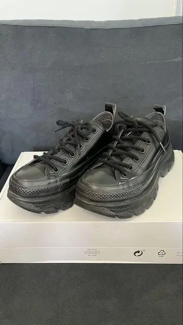 ALL STAR 블랙 가죽 통굽 스니커즈 24cm