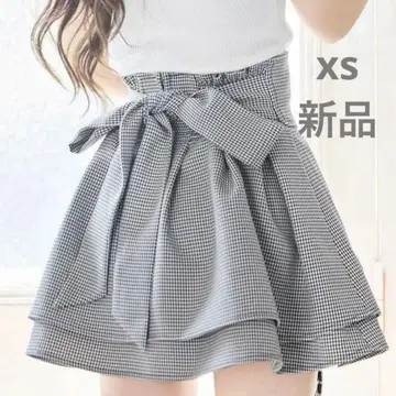 슬림 레그 리본 스커트 하운드투스 체크 xs 미셸 마카롱