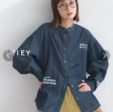 IRIEY 6.5Oz 데님 랜덤 로고 셔츠 오버 사이즈