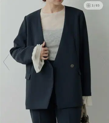 그레이 노카라 자켓 더블 버튼