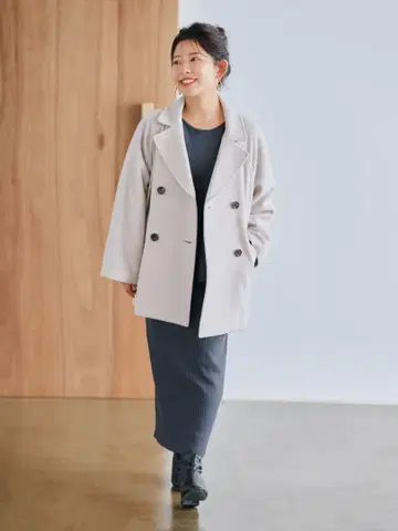 COHINA 미들 기장 울 피 코트 regular 라이트 베이지
