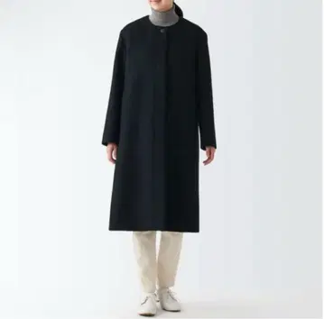 무인양품 울 혼방 노카라 코트 L 블랙