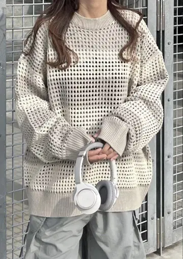 [youll] 메쉬 보더 니트 베이지