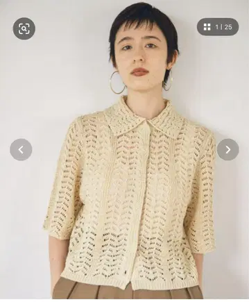 레이스 짜임 크림색 가디건