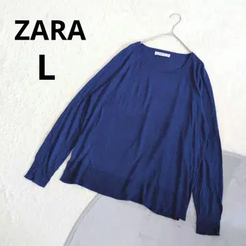 ZARA/자라 니트 스웨터 L 파랑 긴팔 얇은 소재 크루넥