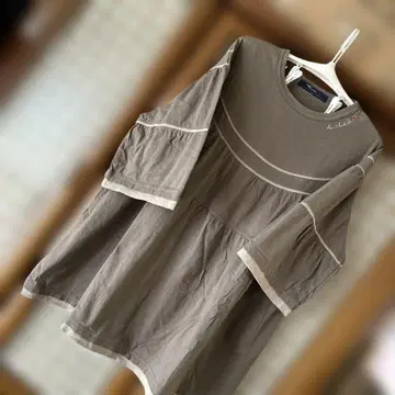돼지 d.s.c 사이즈 large 브라운 자수 칠부 소매 튜닉