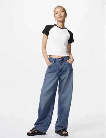 UNIQLO 배기 커브 진 22 사이즈 Blue