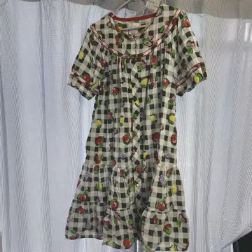 후르츠 깅엄 체크 원피스 구제 의류 수입 빈티지