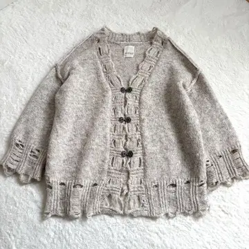 Kastane 카스타네 오트밀 컬러 데미지풍 니트 가디건