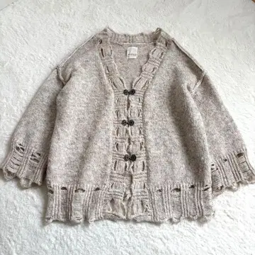 Kastane 카스타네 오트밀 컬러 데미지풍 니트 가디건