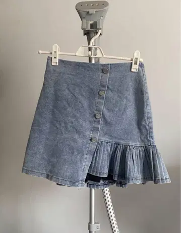 데님 블루 프릴 미니 스커트