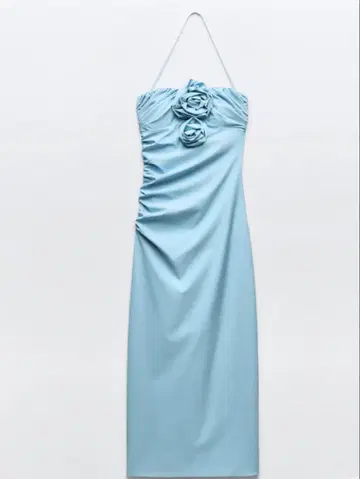 zara 단종 스카이블루 플라워 모티브 타이트 드레스