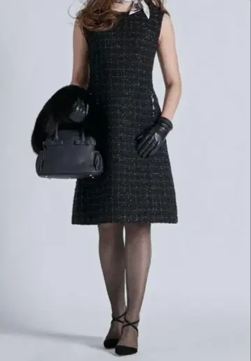 새상품급 아베니 엘 에뚜왈 오리지널 트위드 비쥬 포켓 원피스 라메