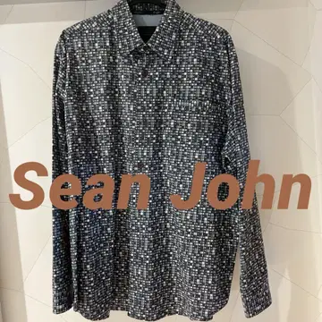 Sean John 모노톤 기하학 패턴 긴팔 셔츠 L