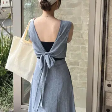 완판 새상품급 백리본 린넨 원피스