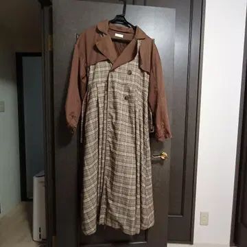 트렌치코트풍 브라운 체크 롱 코트