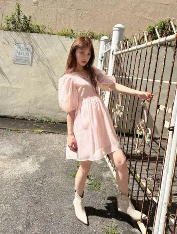 pui 핑크 시어 미니 드레스