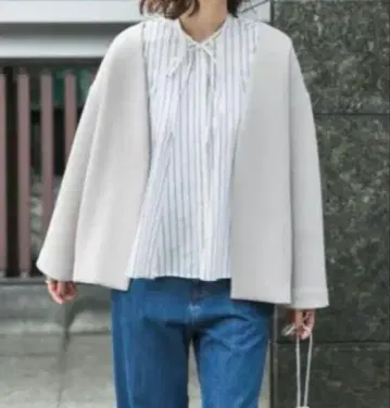 어반 리서치 도어스 종이상자 니트 노카라 자켓 그레이지
