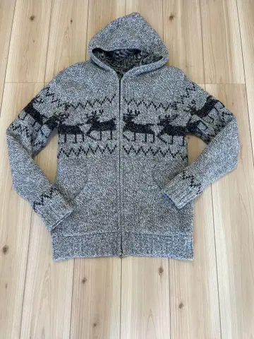 카우친 후드 부착 집업 스웨터 (루돌프 무늬)