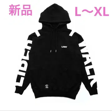 LIBERTY WALK 상의 후드티 블랙 프린트 자수 로고