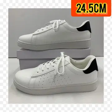 24.5cm 새상품 남성용 스니커즈 경량 인조 가죽 신발 화이트 블랙