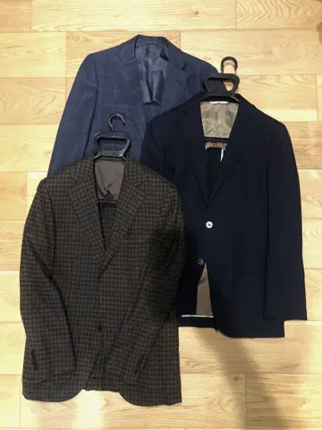 총액 10만 엔 이상 자켓 3세트 울 실크 혼방 체크 무늬
