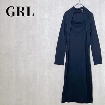 GRL 프론트 오픈 하이넥 골지 리브 원피스 성숙한 느낌 블랙 사이즈 L