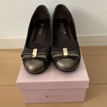 DIANA 네이비 리본 포함 웨지 힐 펌프스 25cm