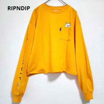 립앤딥 티셔츠 컷앤소 프린트 숏 기장 오렌지 컬러 M