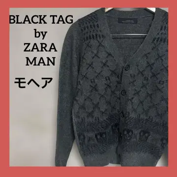 ZARA MAN 아가일풍 해골 디자인 가디건 S 모헤어 혼방