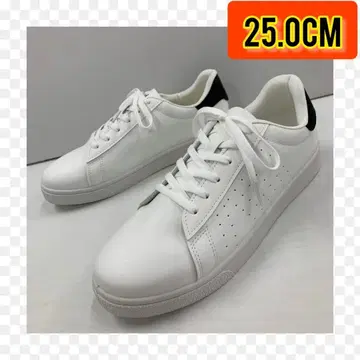 25.0cm 새상품 남성용 스니커즈 경량 인조 가죽 신발 화이트 블랙