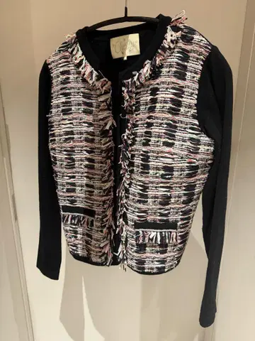 Chesty (체스티) 가디건 블랙 멀티 트위드 프린지