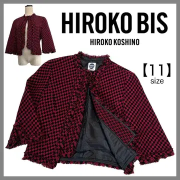 HIROKO BIS 히로코비즈 노카라 트위드 자켓 숏 기장 빨간색