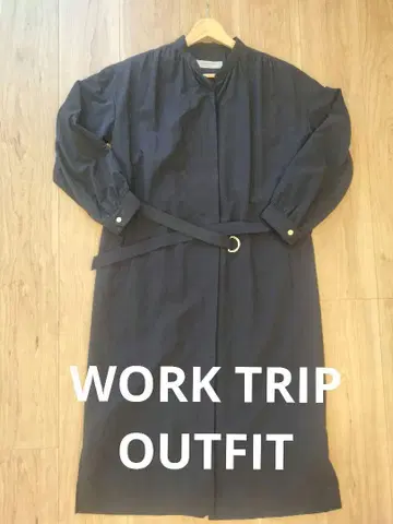 WORK TRIP OUTFITS 다크 네이비 롱 셔츠 원피스